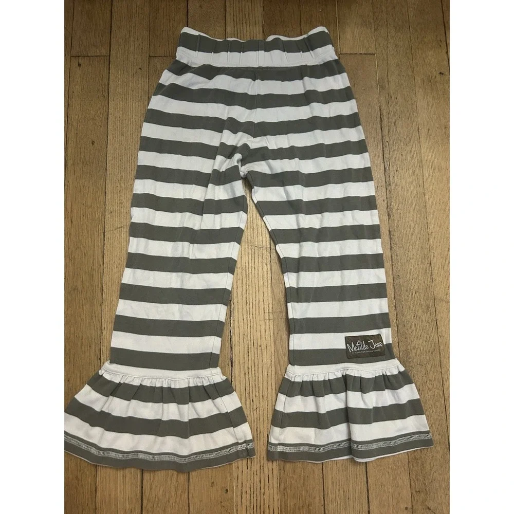 Matilda Jane Girls Size 8 Striped Big Ruffle Pants Serendipity Olive White